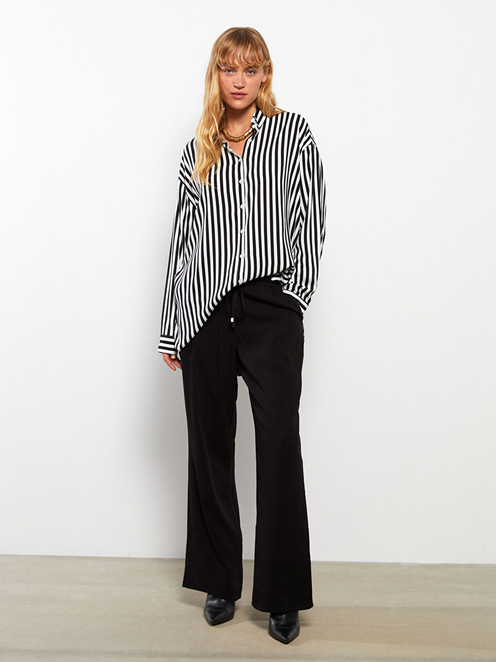 Striped Long Sleeve Viscose Women Shirt-1