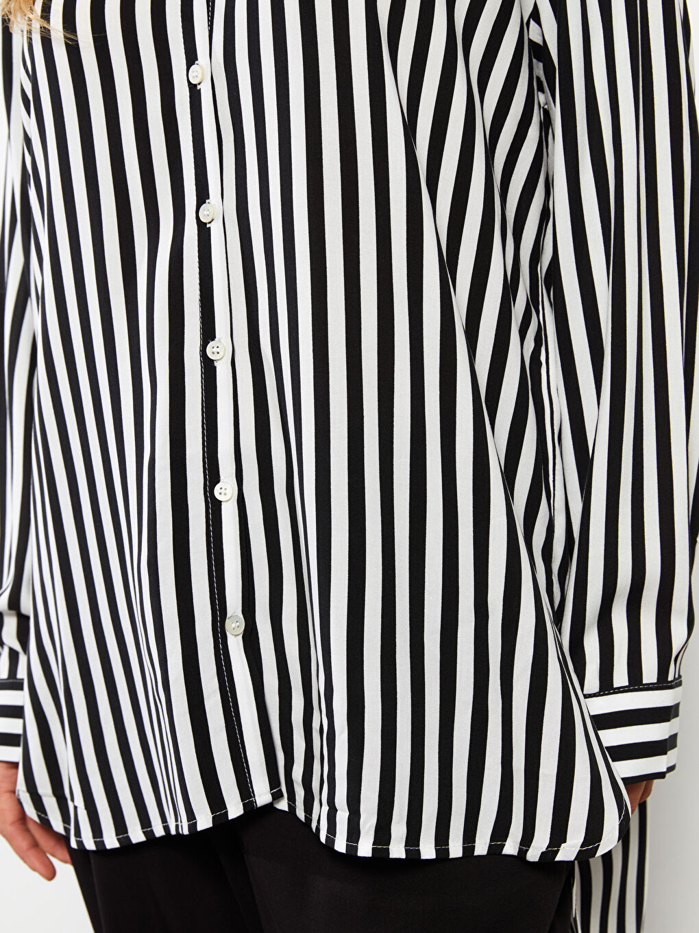 Striped Long Sleeve Viscose Women Shirt-3