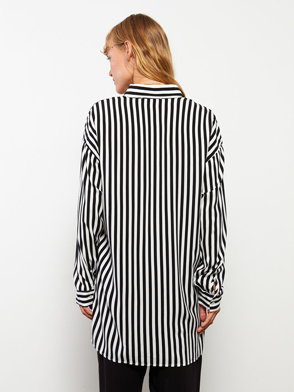 Striped Long Sleeve Viscose Women Shirt-4