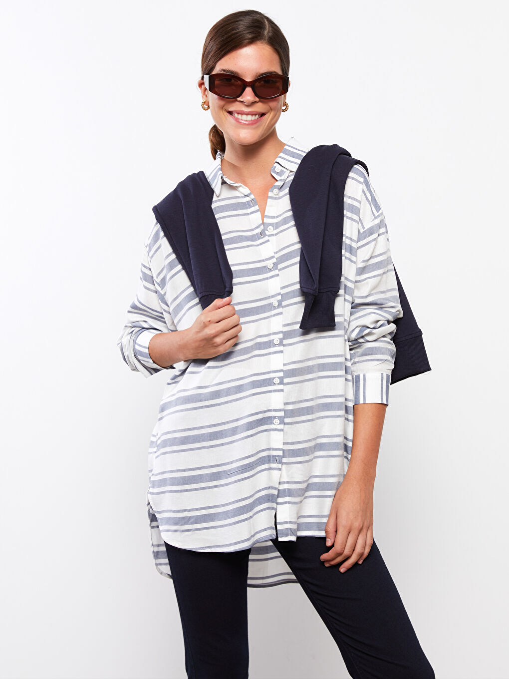 Chemise Femme à Rayures en Viscose à Manches Longues