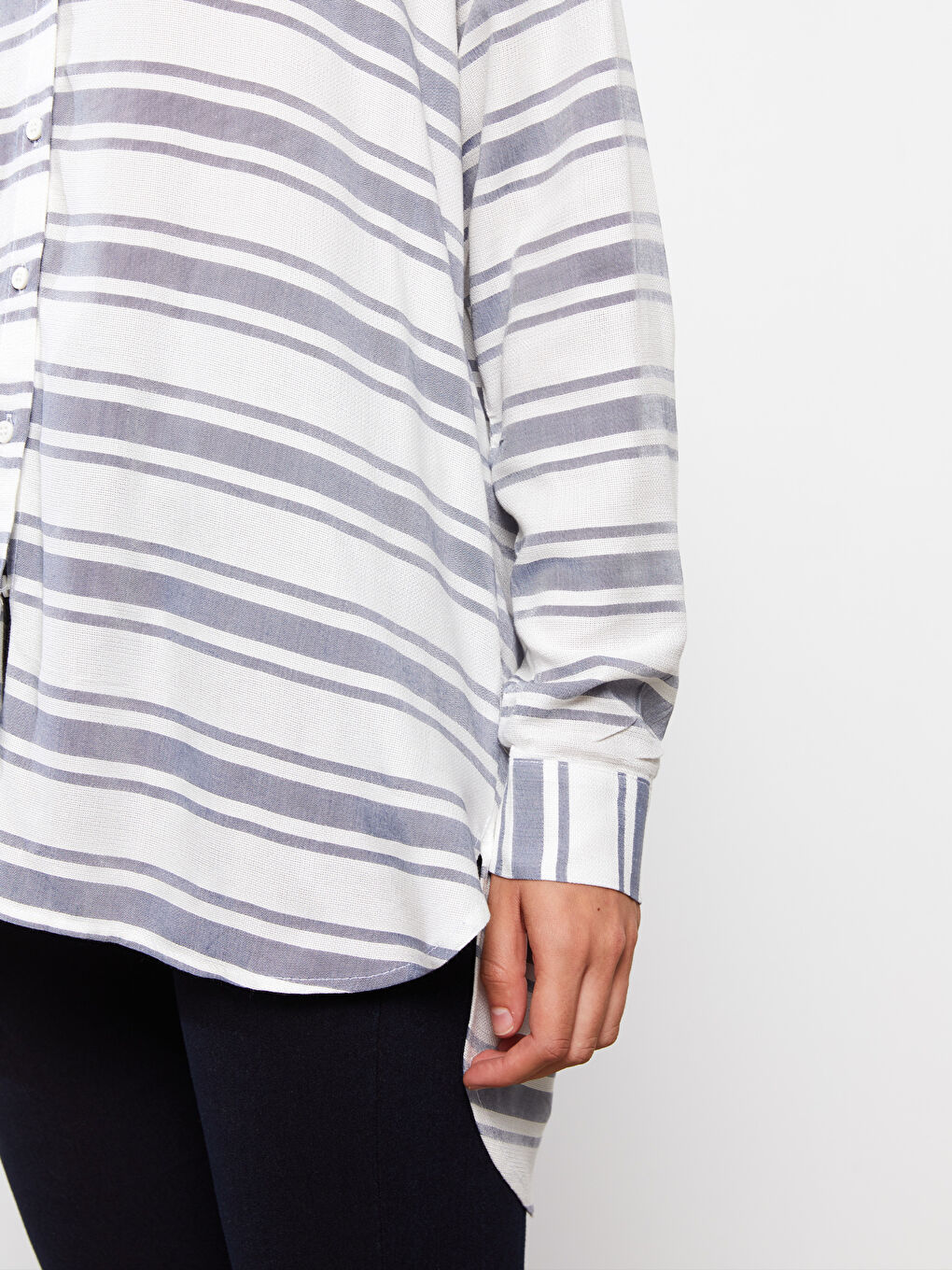 Chemise Femme à Rayures en Viscose à Manches Longues-3