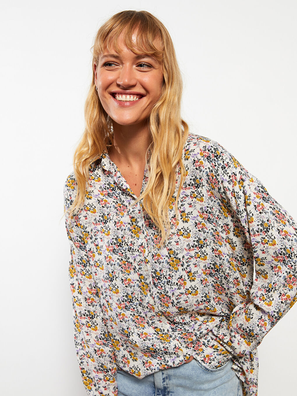 LCW ECO Patterned Long Sleeve Viscose Women's Shirt -W2I171Z8-LU7