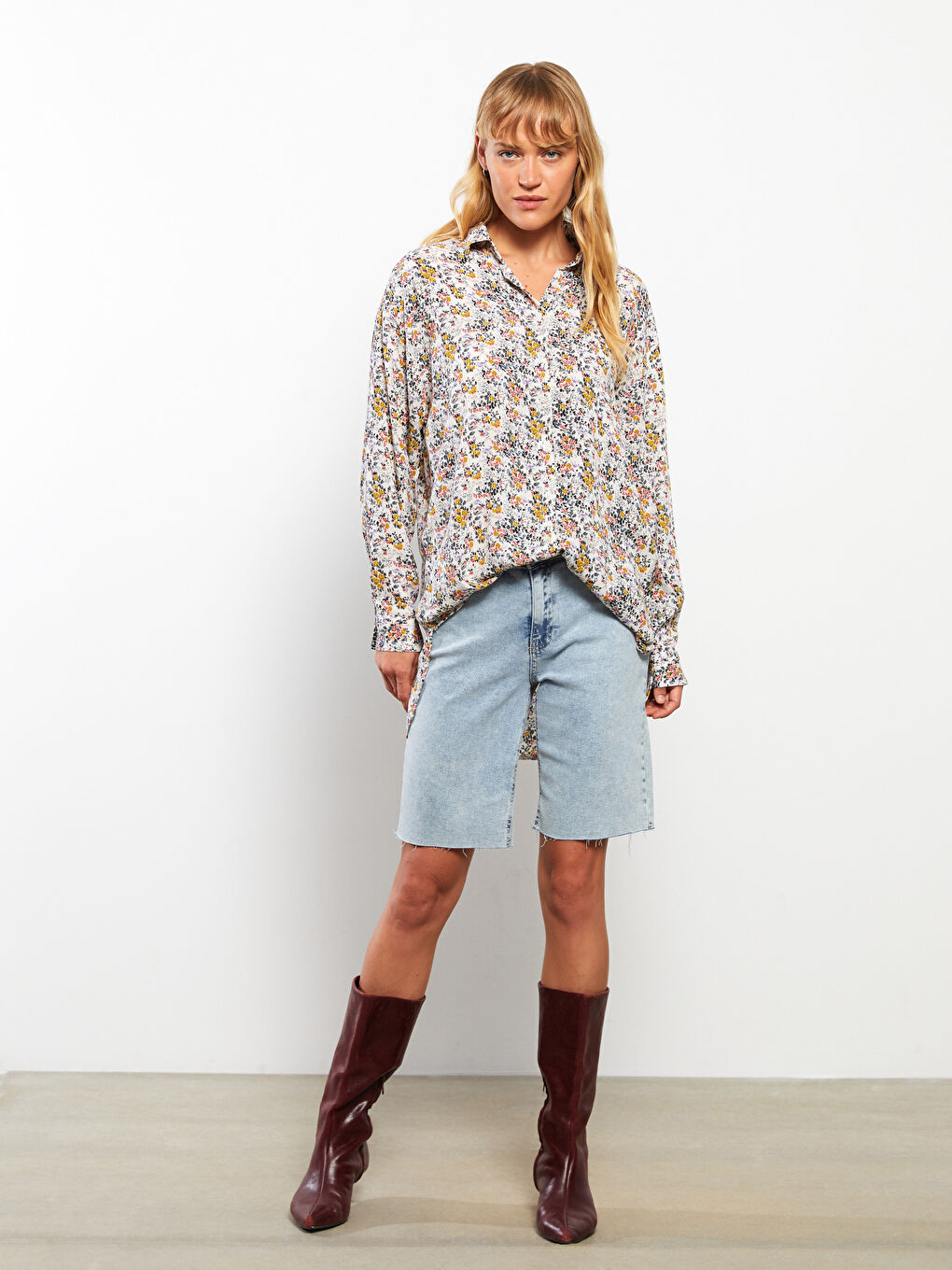 LCW ECO Patterned Long Sleeve Viscose Women's Shirt -W2I171Z8-LU7