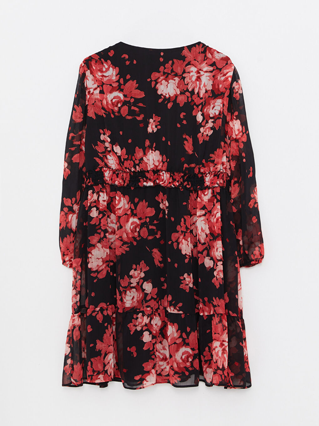 Karışık V Yaka Desenli Uzun Kollu Kadın Elbise-1