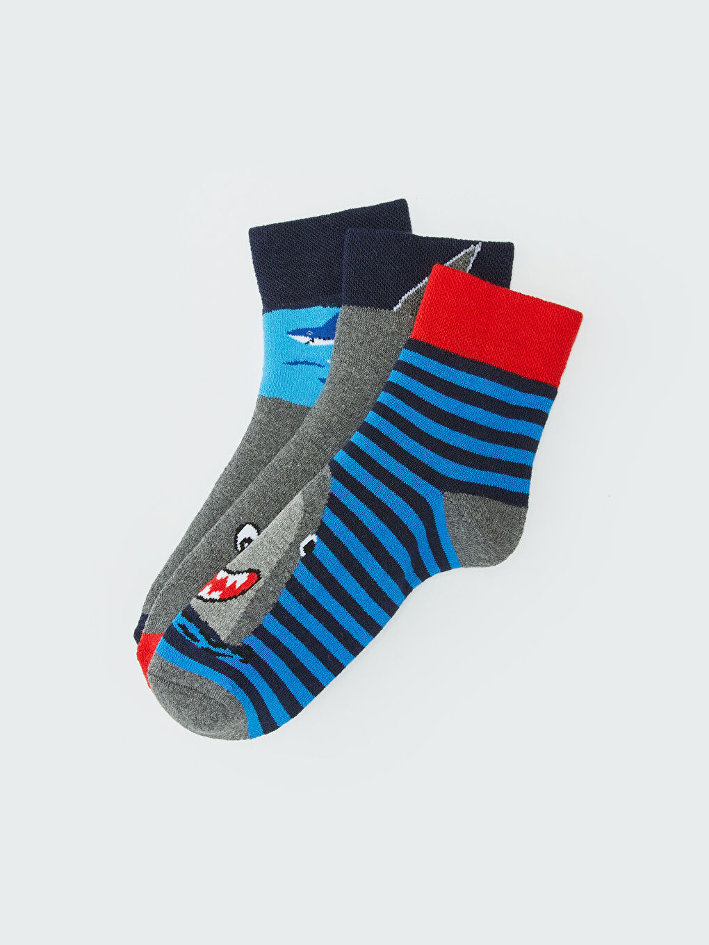 Karışık Desenli Erkek Çocuk Havlu Soket Çorap 3'lü-1