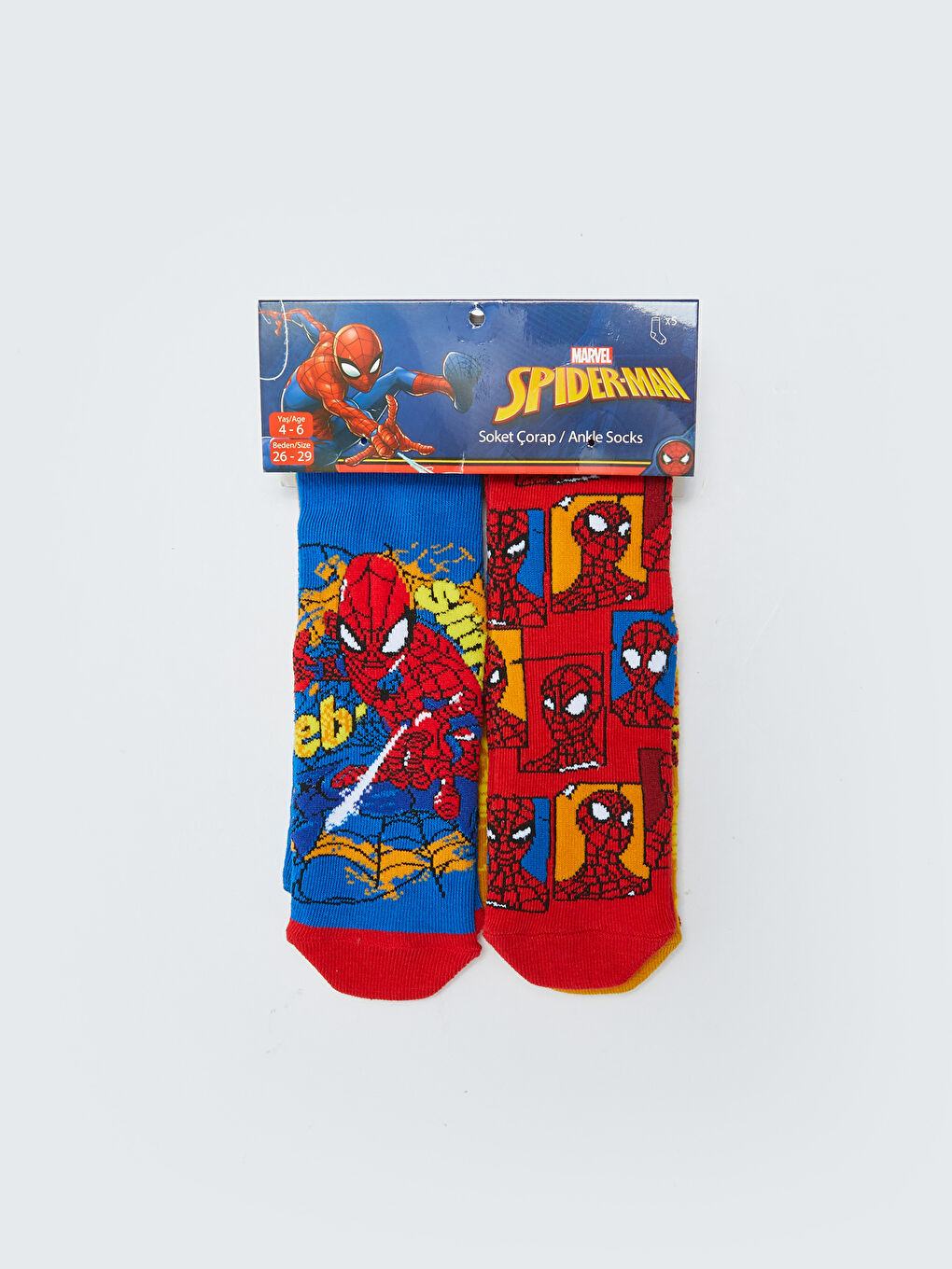 Karışık Spider-Man Desenli Erkek Çocuk Soket Çorap 5'li-1