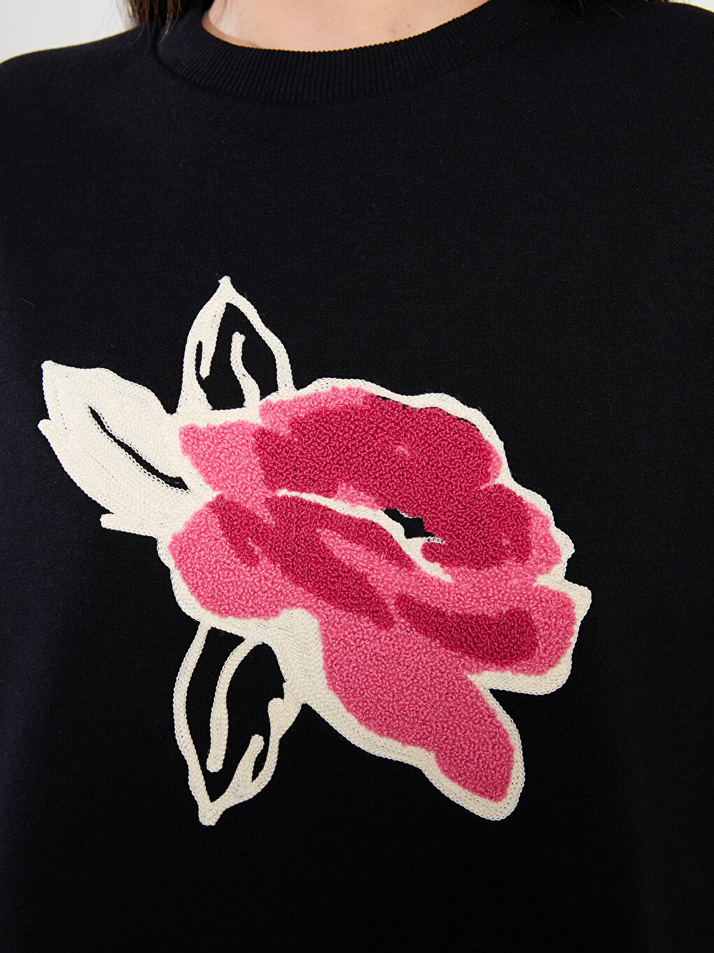 Siyah Bisiklet Yaka Baskılı Kadın Kalın Sweatshirt Tunik-4