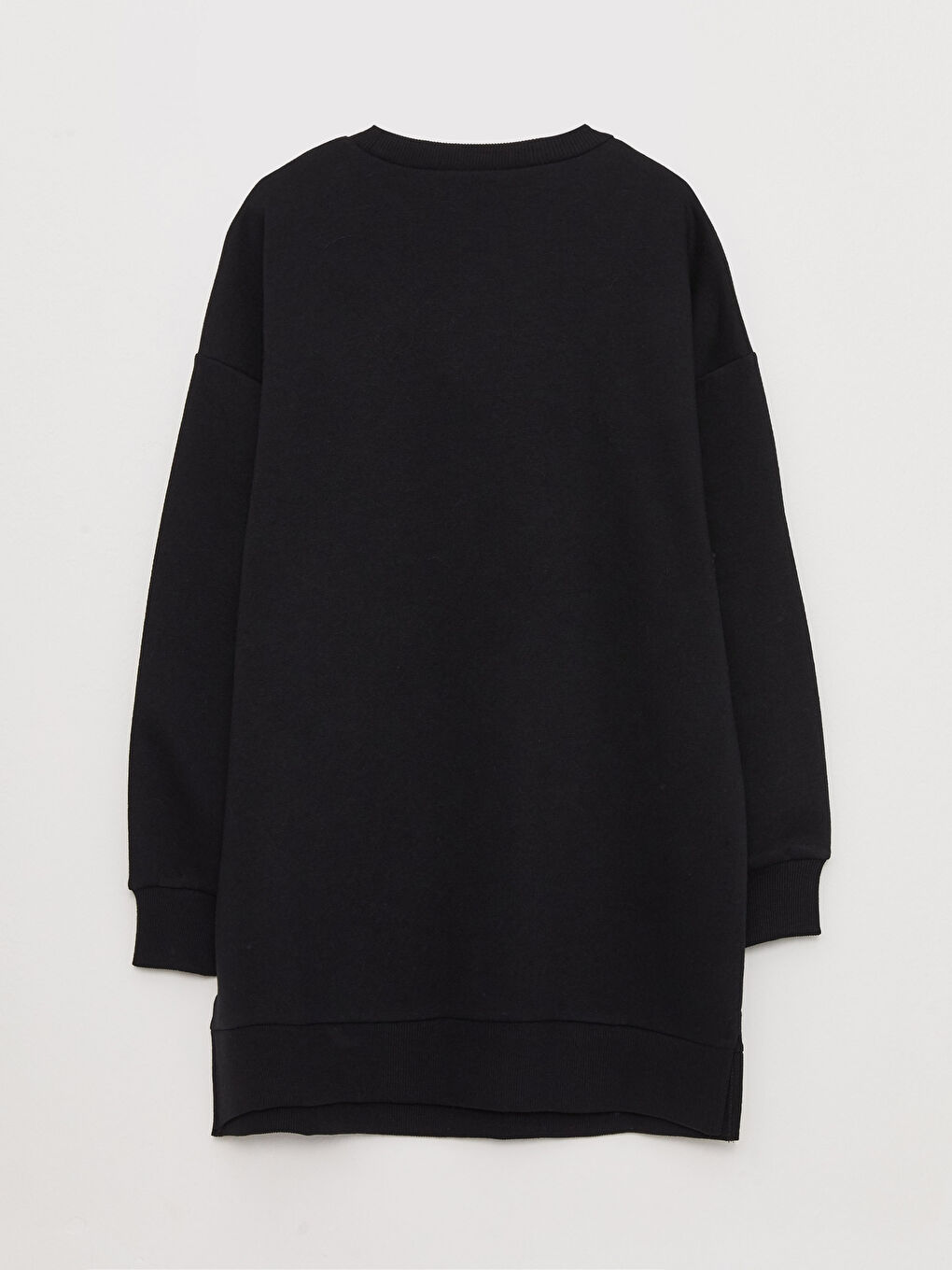 Siyah Bisiklet Yaka Baskılı Kadın Kalın Sweatshirt Tunik-7