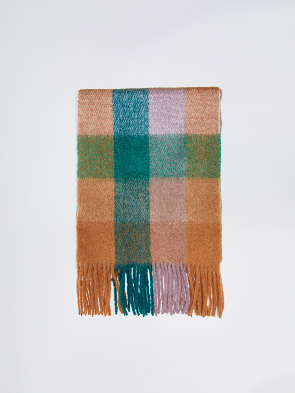 Yeşil Saçaklı Ekose Desenli Kadın Atkı-4