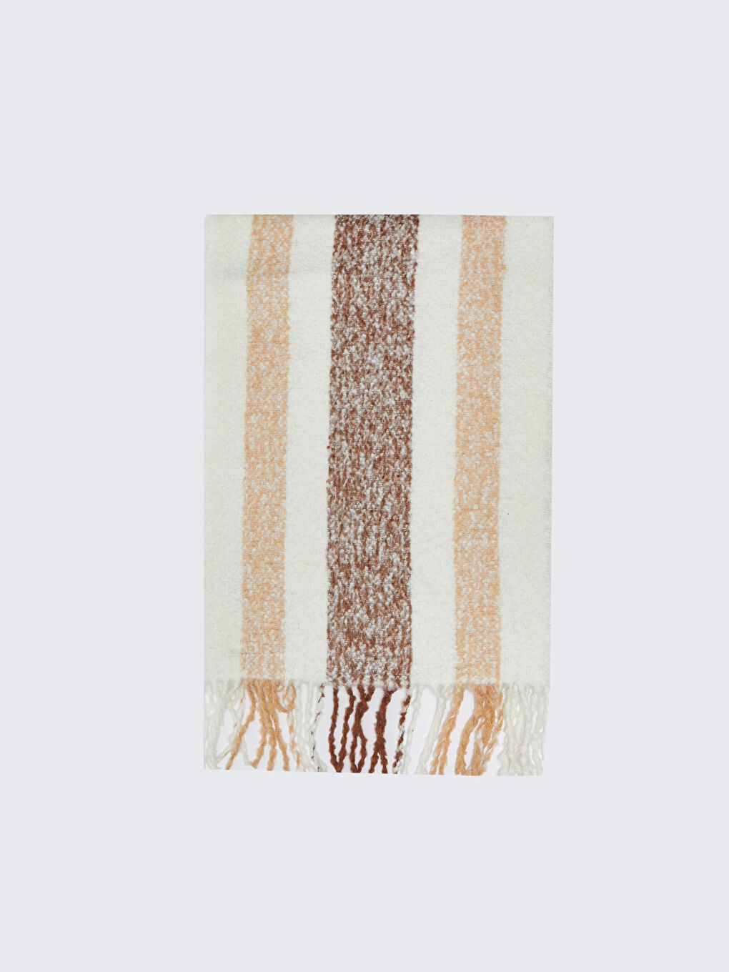 Kahverengi Çizgili Püsküllü Kadın Atkı-3