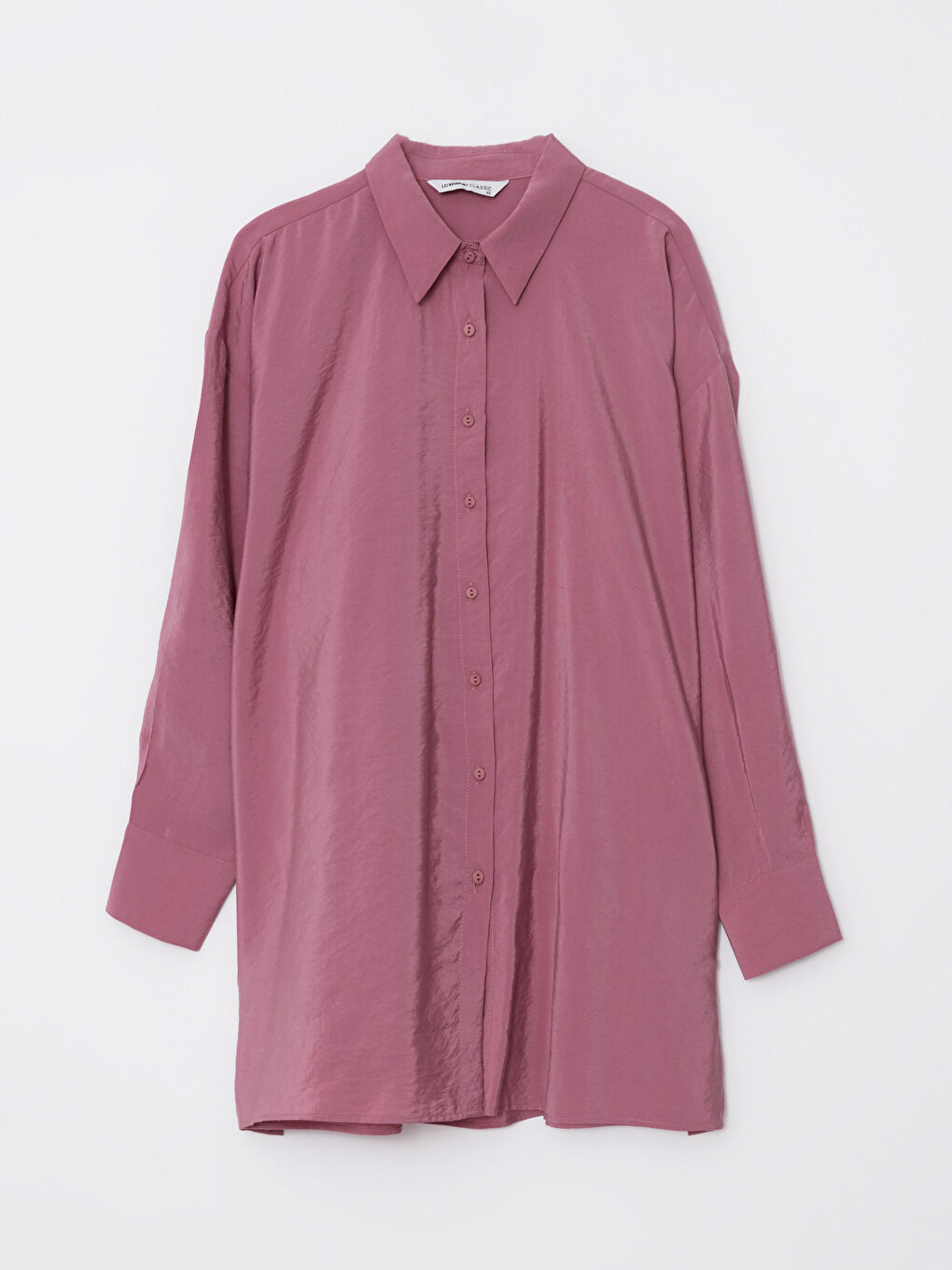 Pembe Düz Uzun Kollu Kadın Gömlek-5