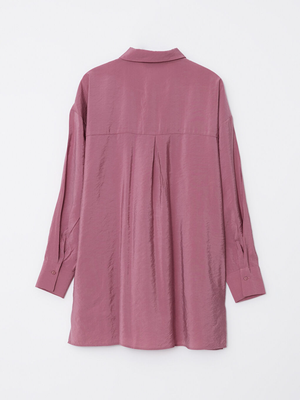 Pembe Düz Uzun Kollu Kadın Gömlek-6