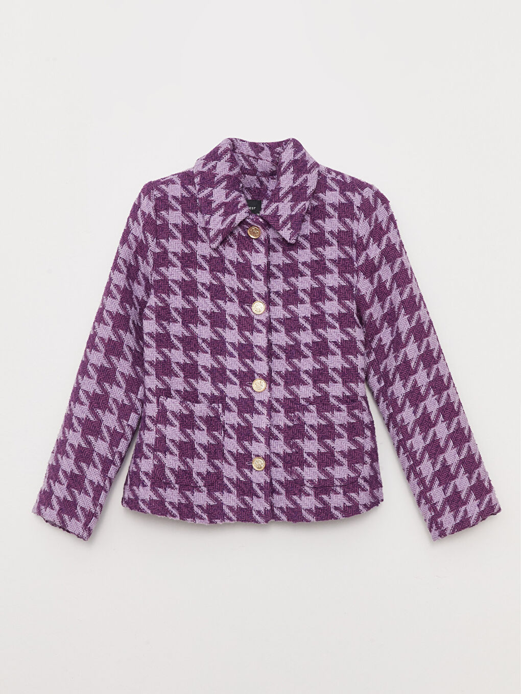 Lila Gömlek Yaka Kazayağı Desenli Uzun Kollu Kadın Ceket-8