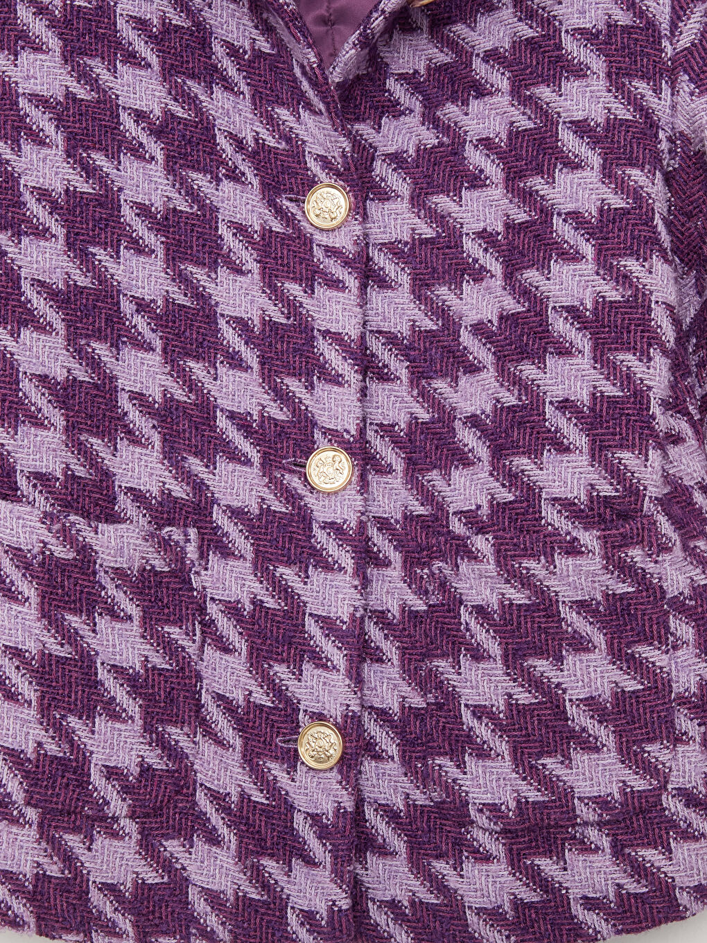 Lila Gömlek Yaka Kazayağı Desenli Uzun Kollu Kadın Ceket-10