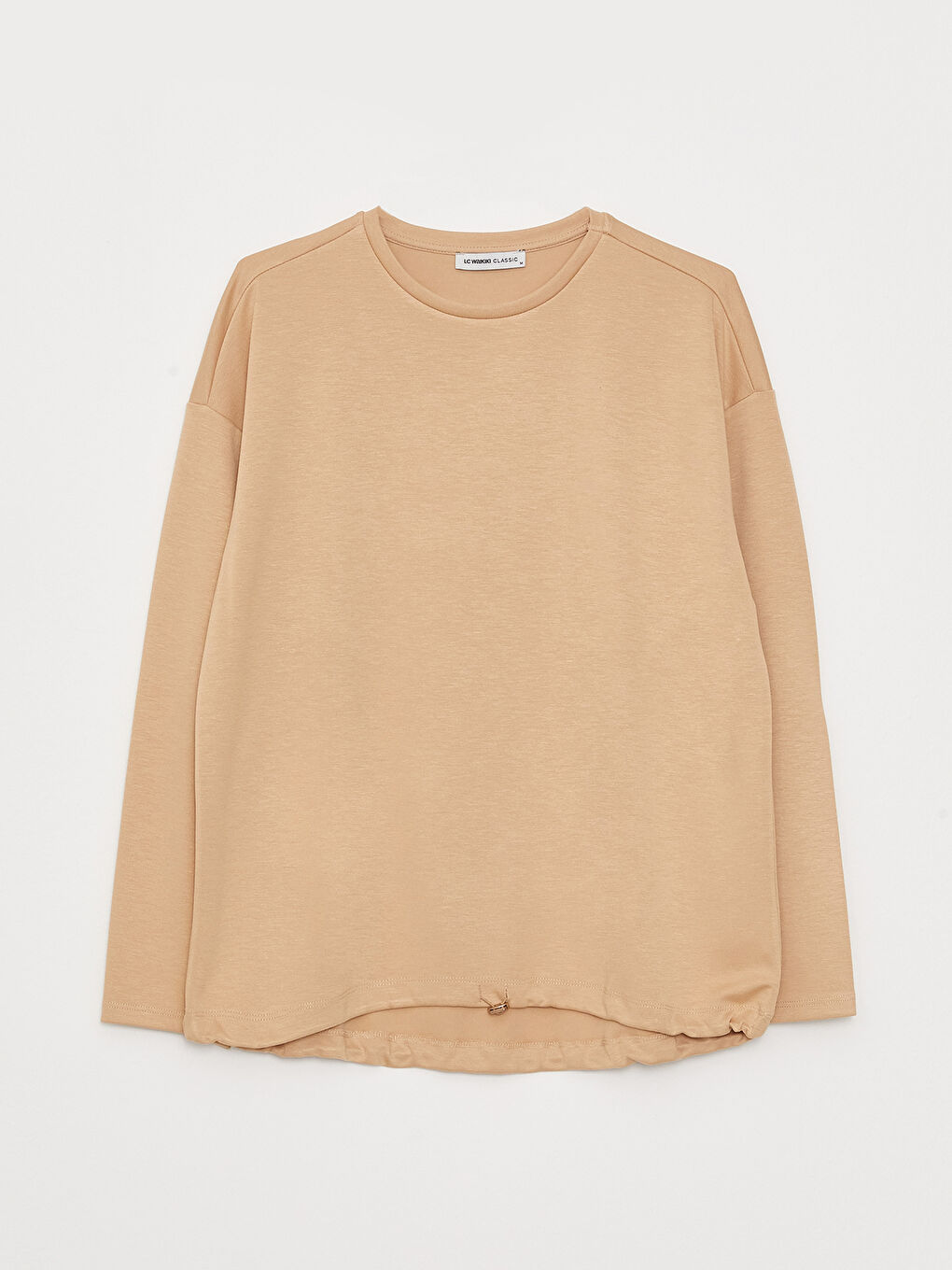 LCWAIKIKI Basic Bej Bisiklet Yaka Oversize Kadın Sweatshirt - 5