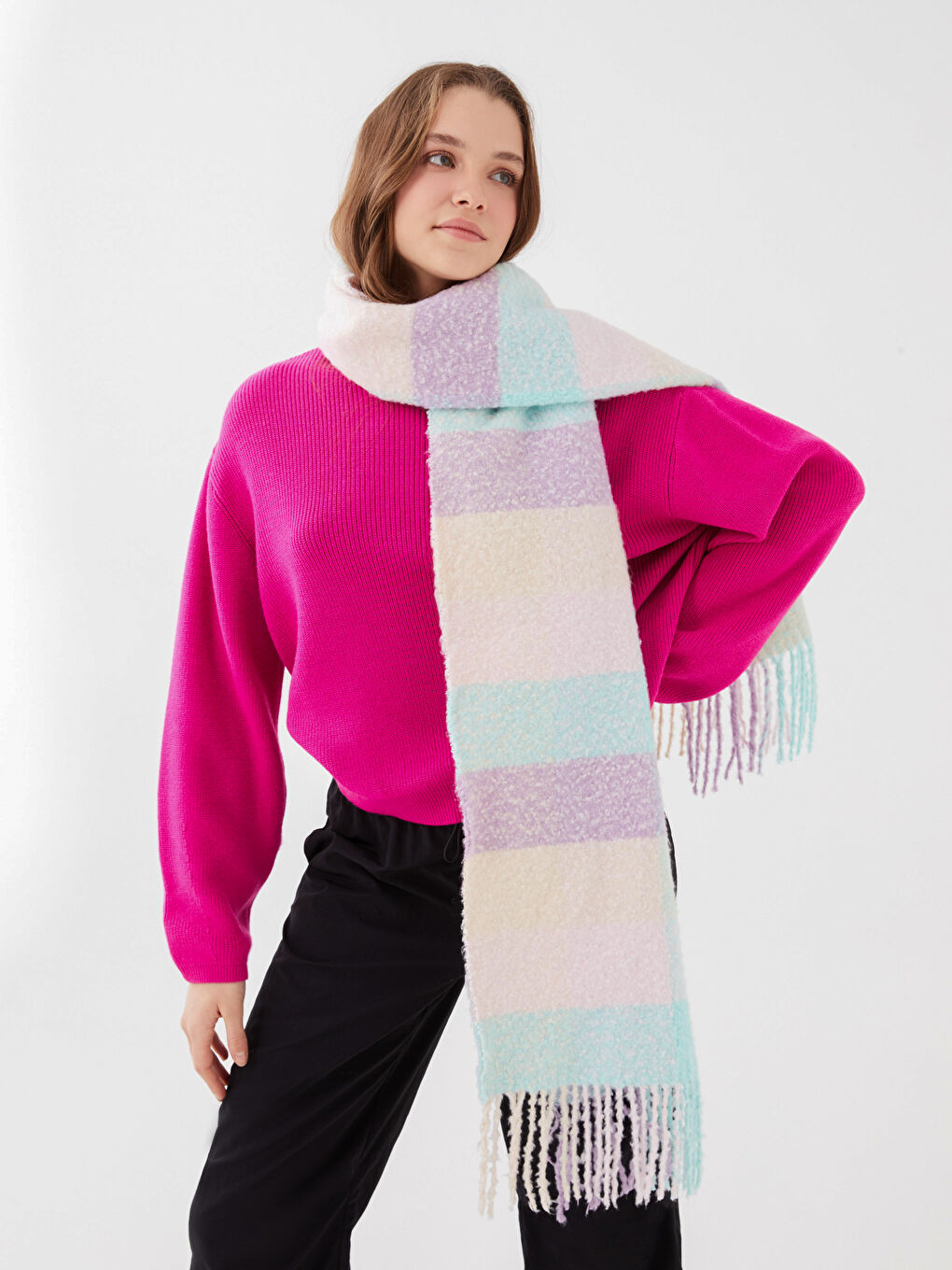 LCW ACCESSORIES Fringed Plaid Patterned Women's Scarf -W2I417Z8-LNQ