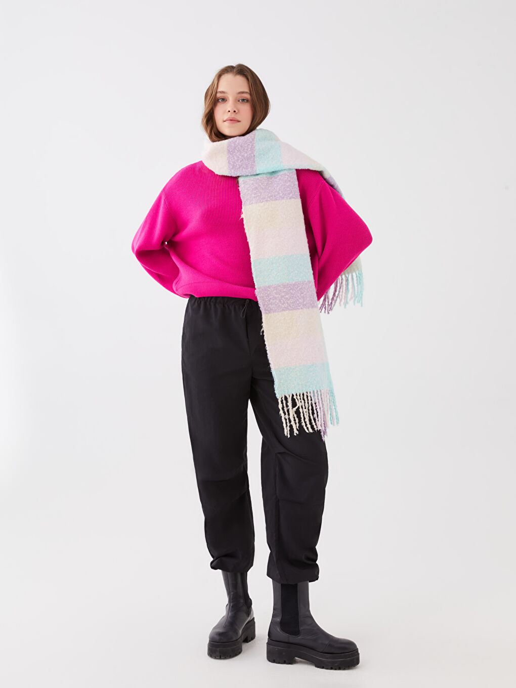 LCW ACCESSORIES Fringed Plaid Patterned Women's Scarf -W2I417Z8-LNQ