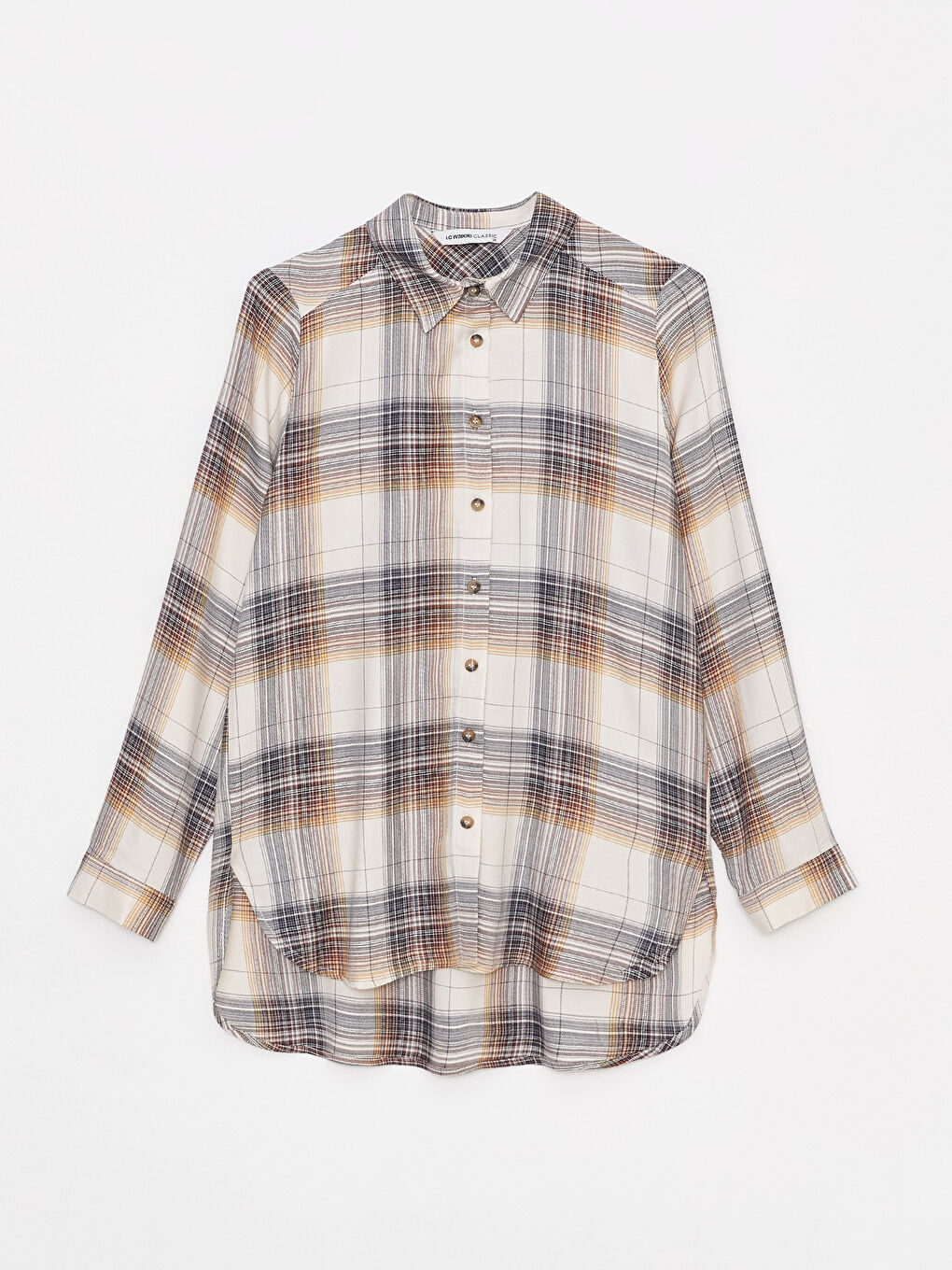 Bej Ekose Uzun Kollu Flanel Kadın Oduncu Gömlek-6