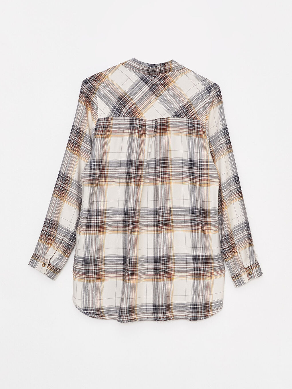 Bej Ekose Uzun Kollu Flanel Kadın Oduncu Gömlek-7