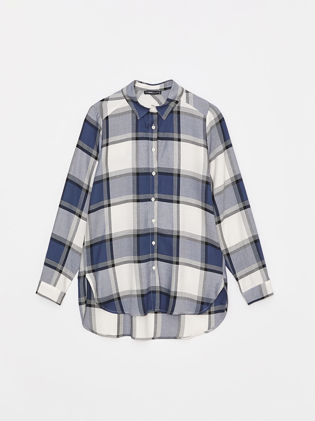 Lacivert Ekose Uzun Kollu Flanel Kadın Oduncu Gömlek-4