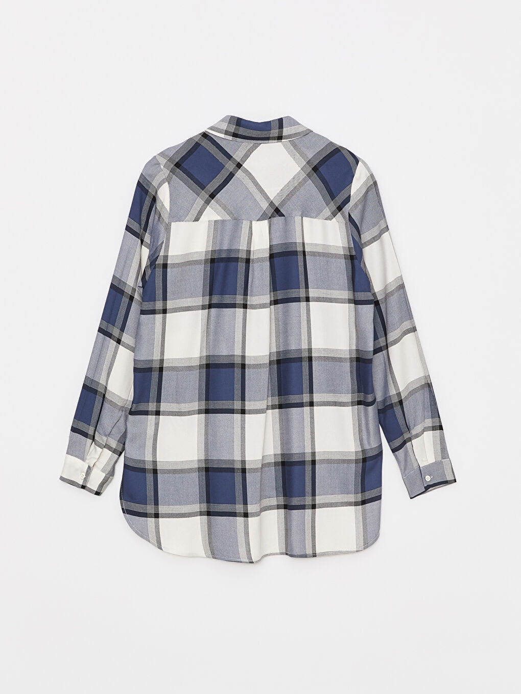 Lacivert Ekose Uzun Kollu Flanel Kadın Oduncu Gömlek-5