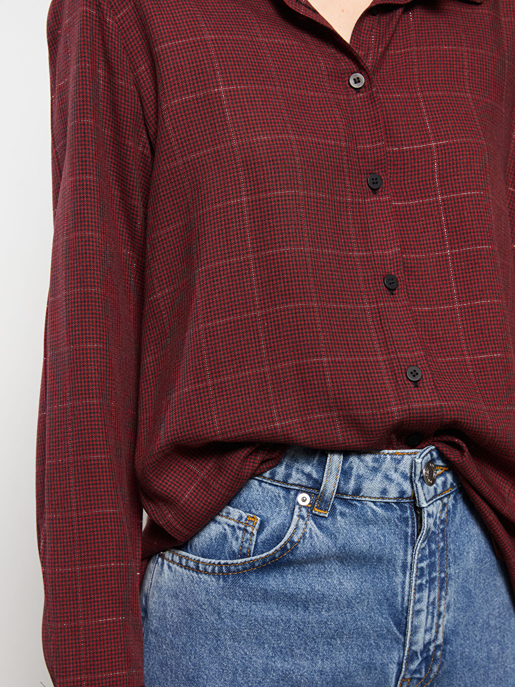 Kırmızı Ekose Uzun Kollu Flanel Kadın Oduncu Gömlek-3
