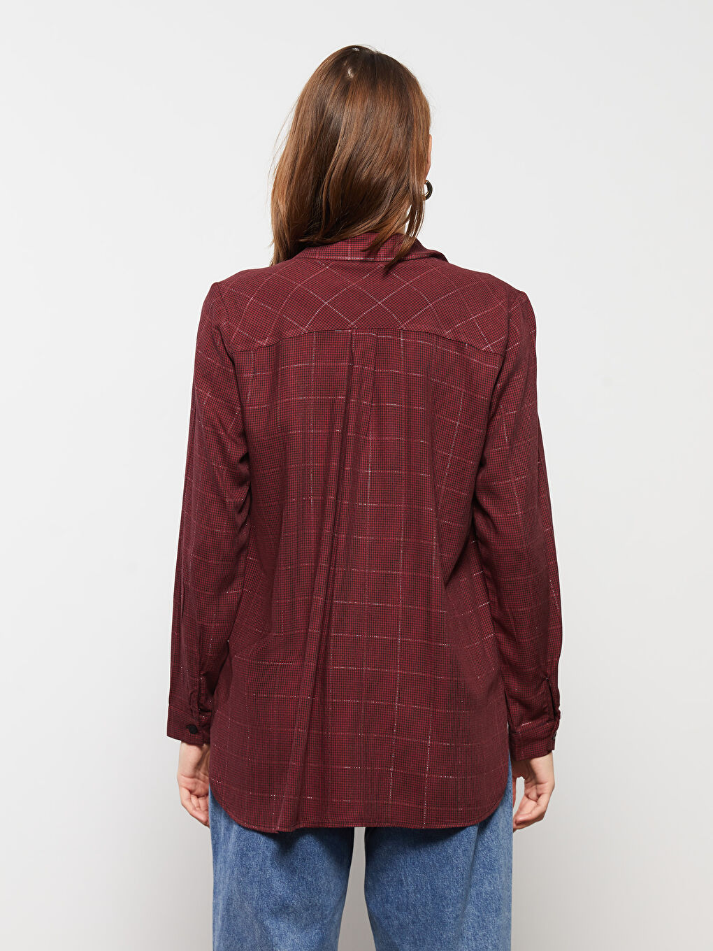 Kırmızı Ekose Uzun Kollu Flanel Kadın Oduncu Gömlek-4