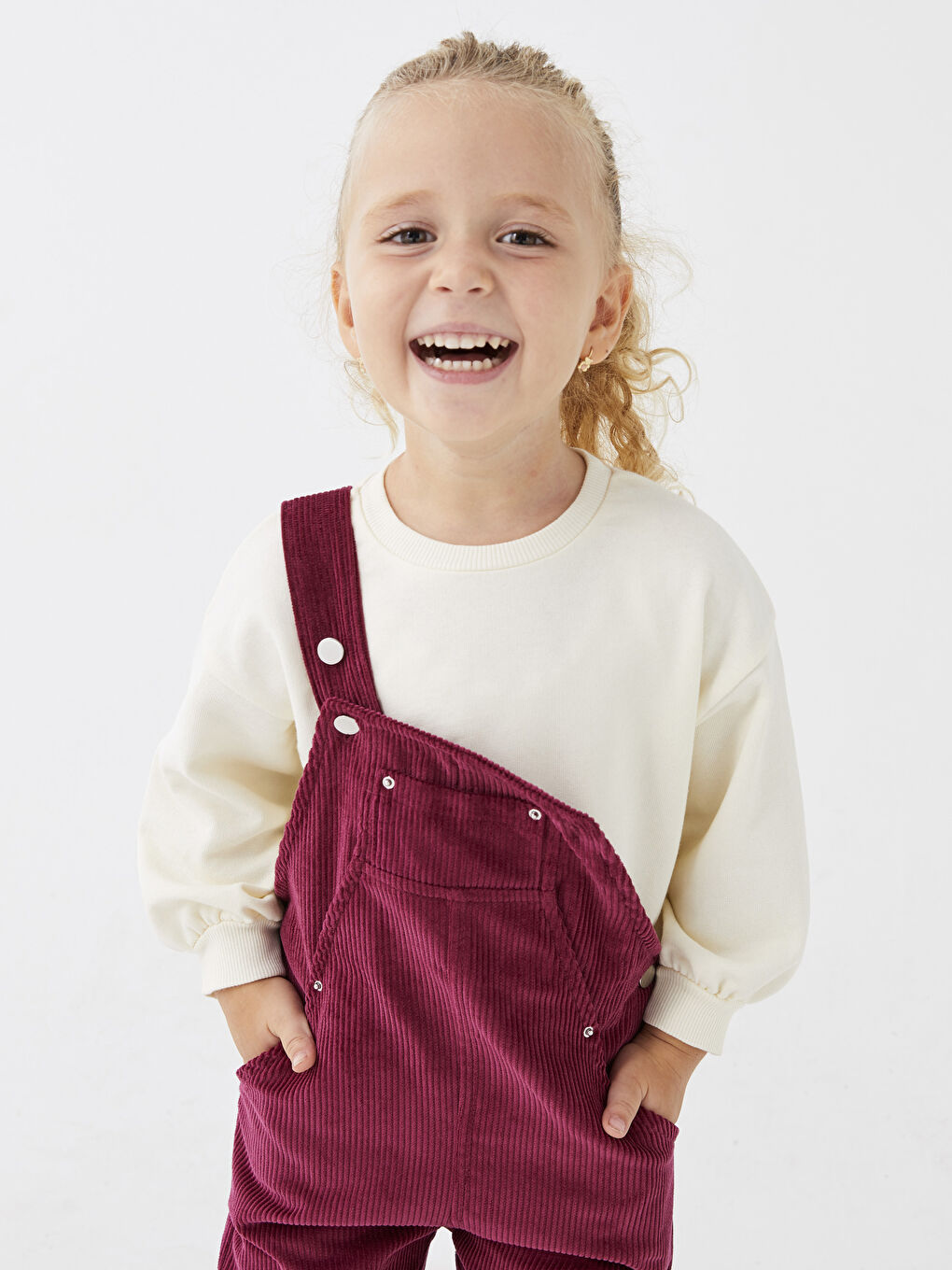 Bej Bisiklet Yaka Uzun Kollu Basic Kız Bebek Sweatshirt Anne Kız Kombini-1