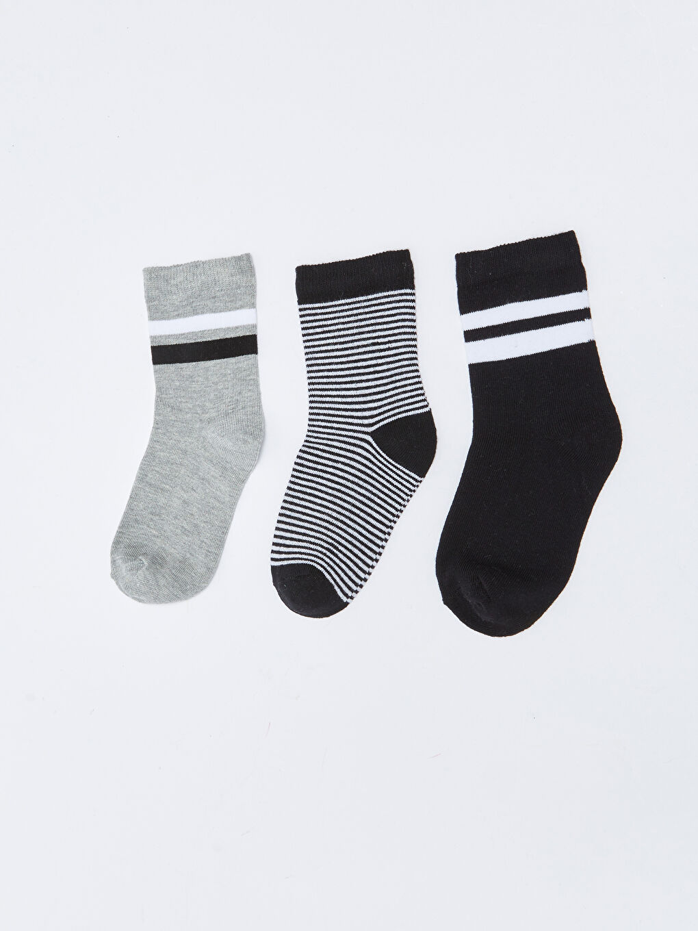 Gri Çizgili Erkek Çocuk Soket Çorap 3'lü-1