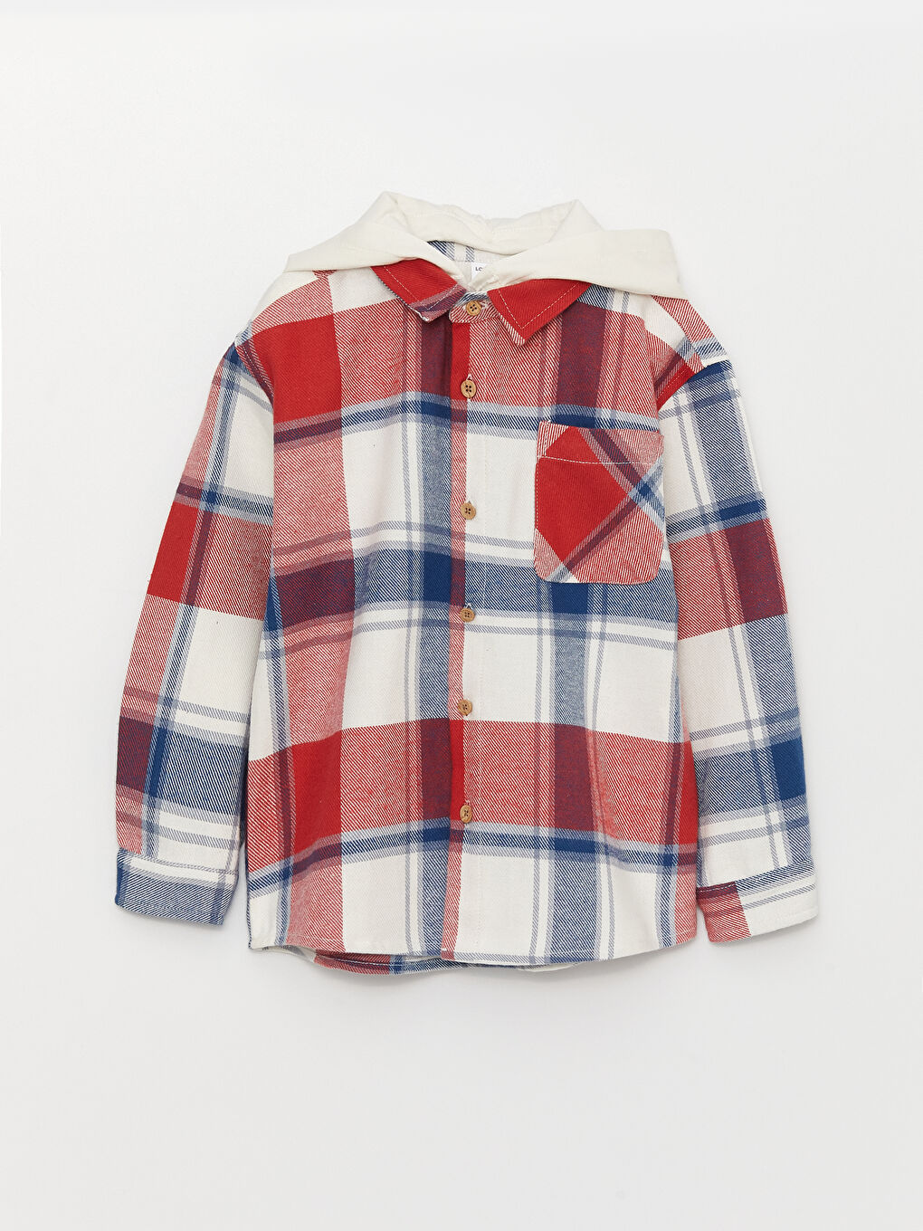 Lacivert Kapüşonlu Uzun Kollu Ekose Desenli Erkek Bebek Gömlek ve Pantolon 2'li Takım-1