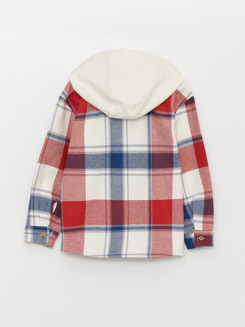 Lacivert Kapüşonlu Uzun Kollu Ekose Desenli Erkek Bebek Gömlek ve Pantolon 2'li Takım-2