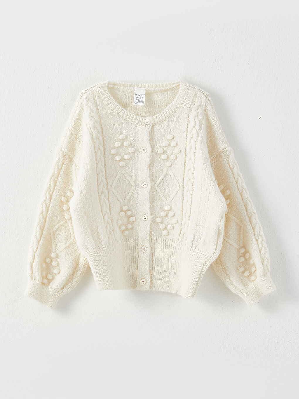 Ekru Bisiklet Yaka Uzun Kollu Kız Bebek Triko Hırka-3