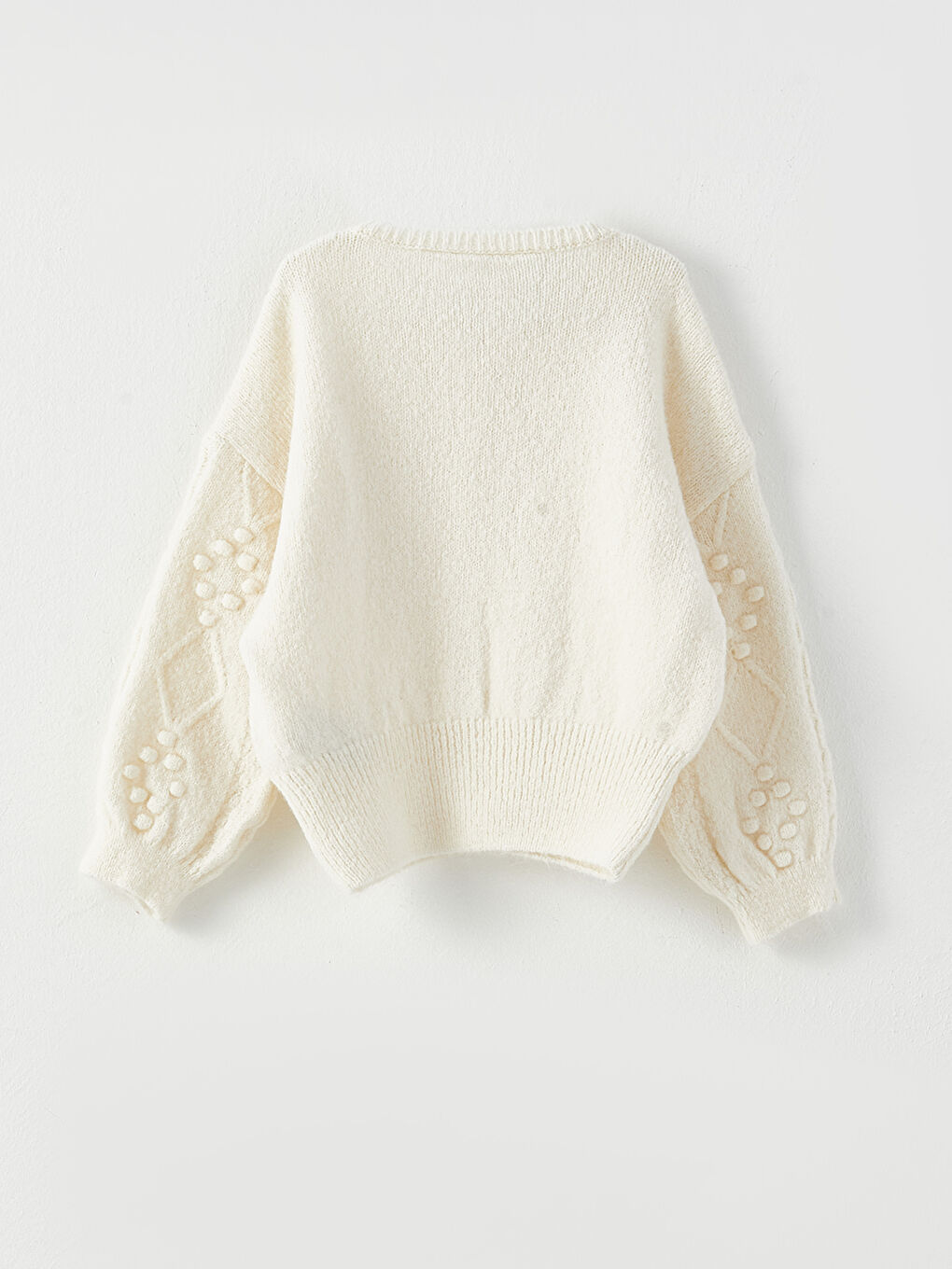 Ekru Bisiklet Yaka Uzun Kollu Kız Bebek Triko Hırka-4