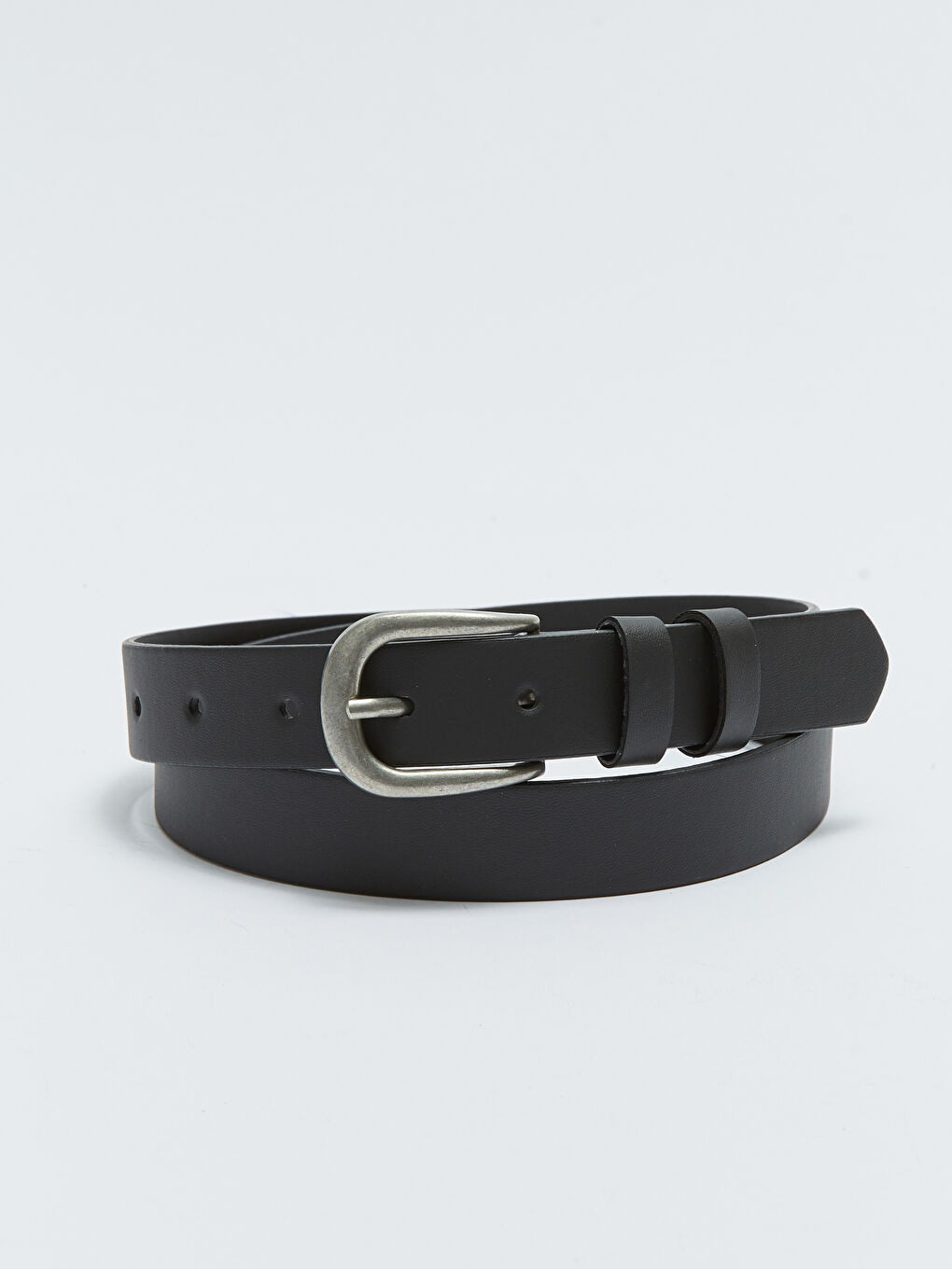 Siyah Deri Görünümlü Kadın Düz Kemer