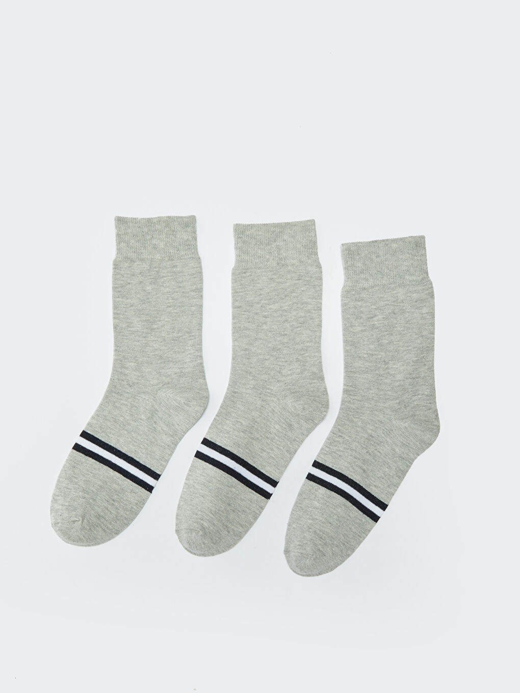 Gri Çizgili Erkek Soket Çorap 3'lü-1
