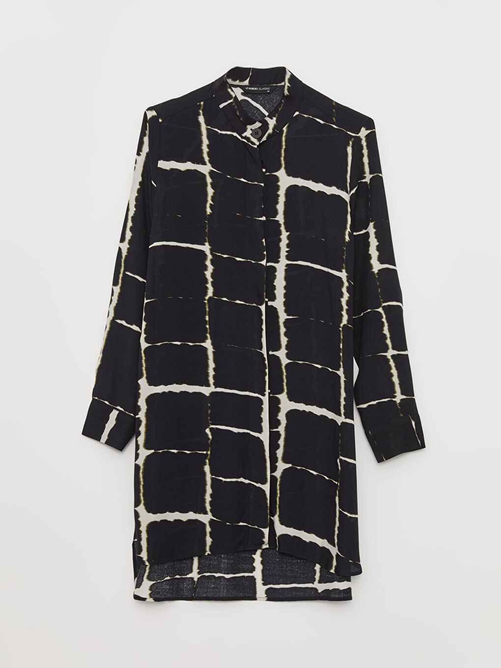 Siyah Hakim Yaka Desenli Uzun Kollu Viskon Kadın Tunik-4