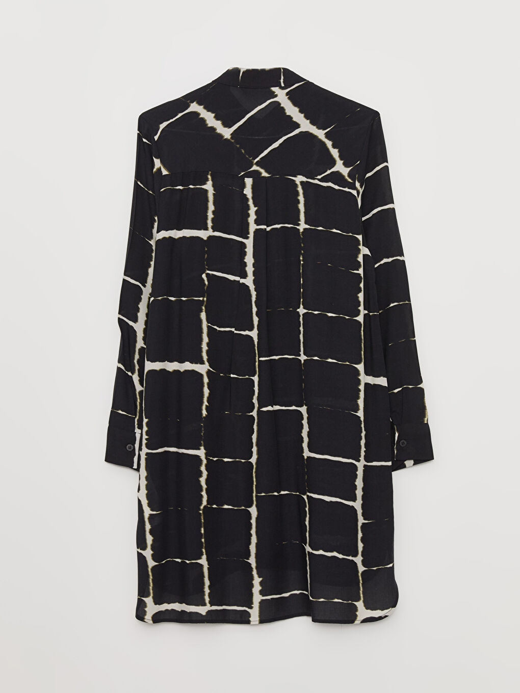 Siyah Hakim Yaka Desenli Uzun Kollu Viskon Kadın Tunik-6