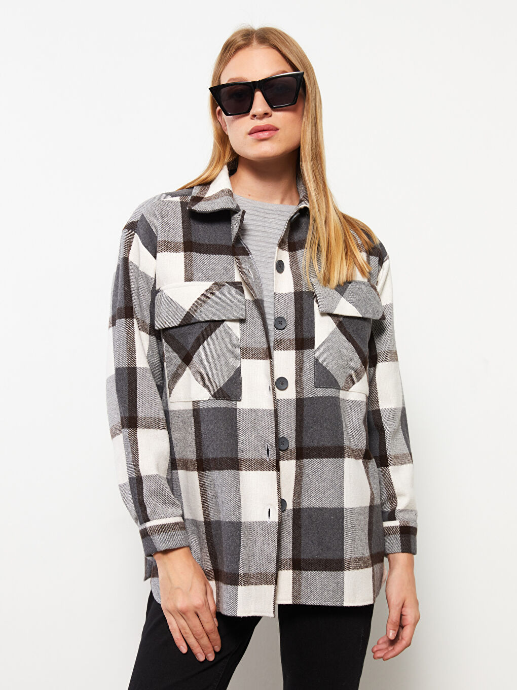 LCWAIKIKI Classic Karo Langarm Damen Hemdjacke -W2I608Z8-LLL