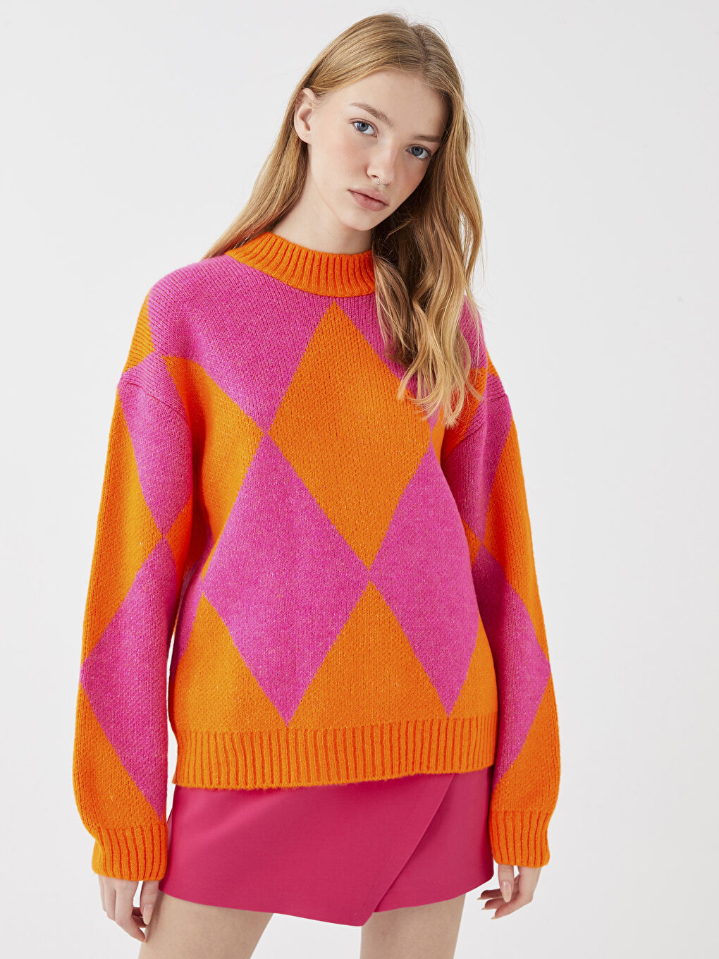 LCW Vision Funnel Neck Patterned Women's Knitwear Sweater -W2I609Z8-GMX