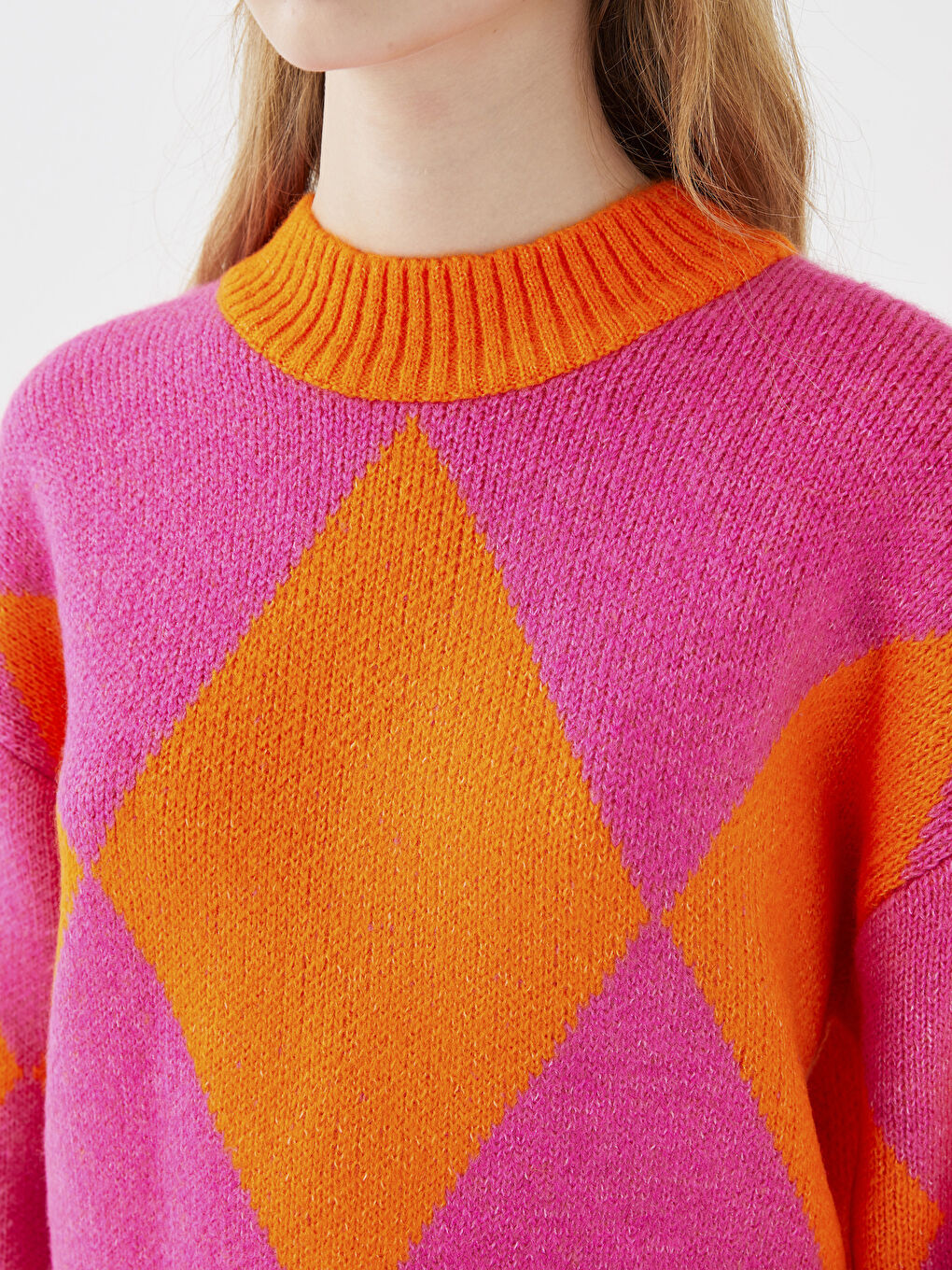 LCW Vision Funnel Neck Patterned Women's Knitwear Sweater -W2I609Z8-GMX