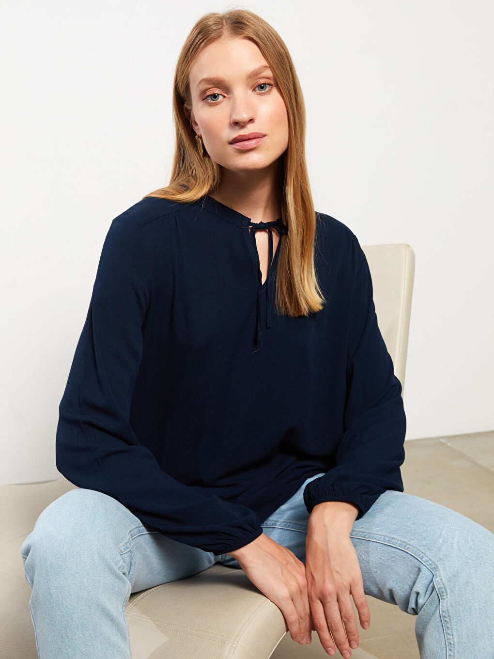 Tie Neck Regular Long Sleeve Viscose Women's Blouse