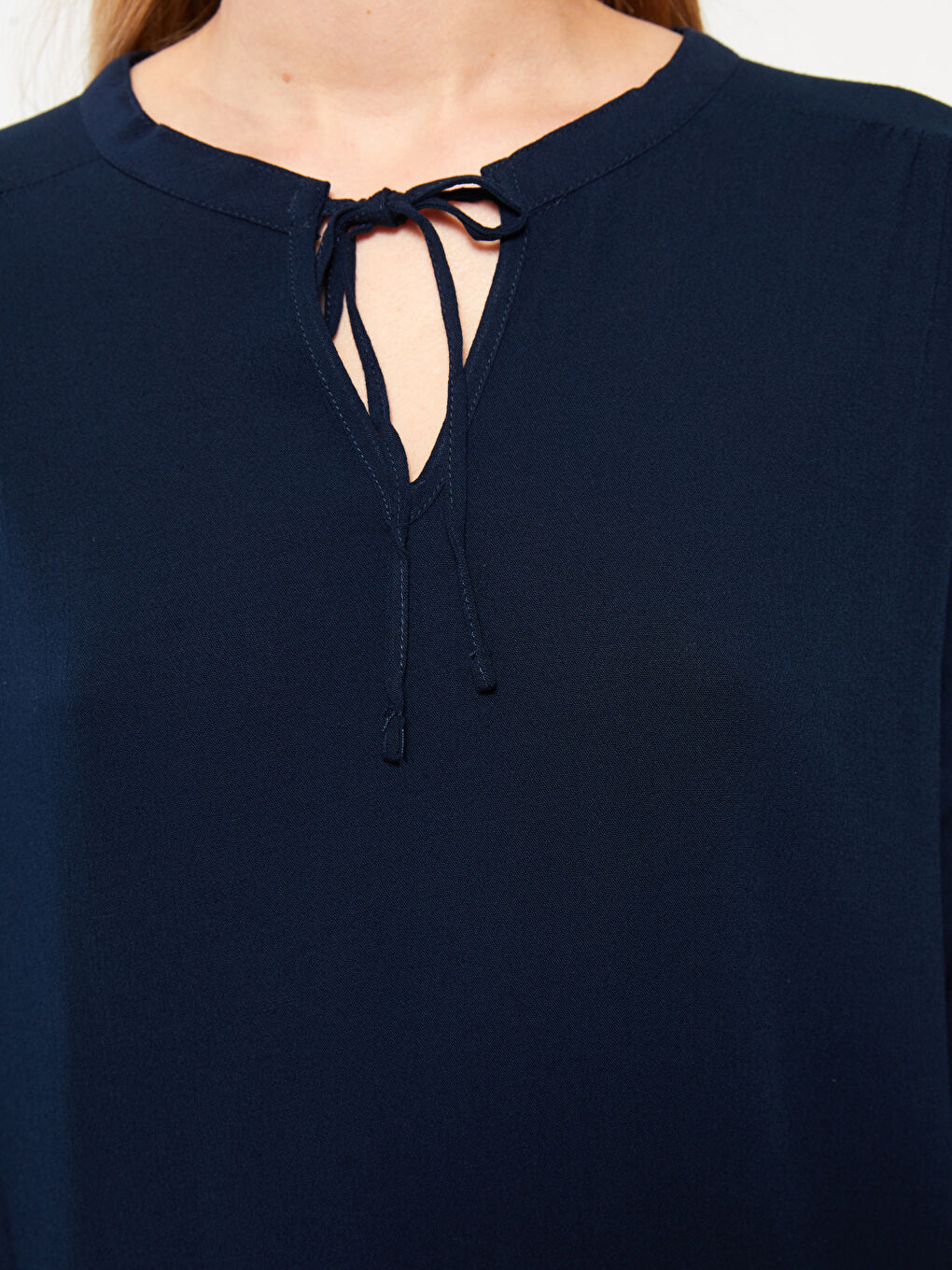 Tie Neck Regular Long Sleeve Viscose Women's Blouse-4