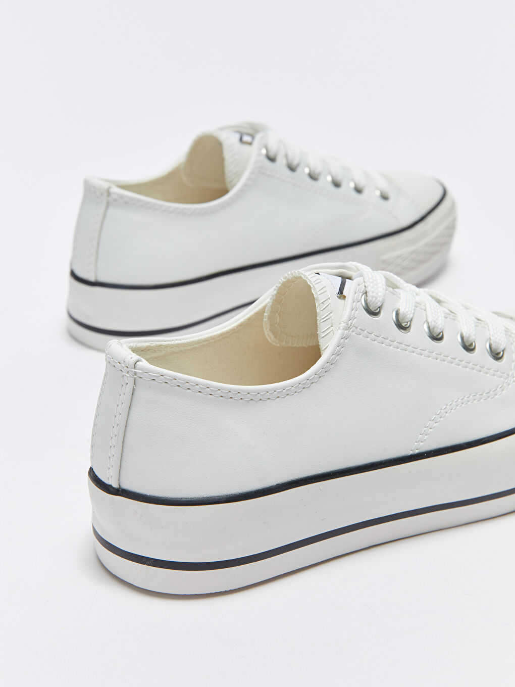 Ekru Bağcıklı Kadın Spor Ayakkabı-3