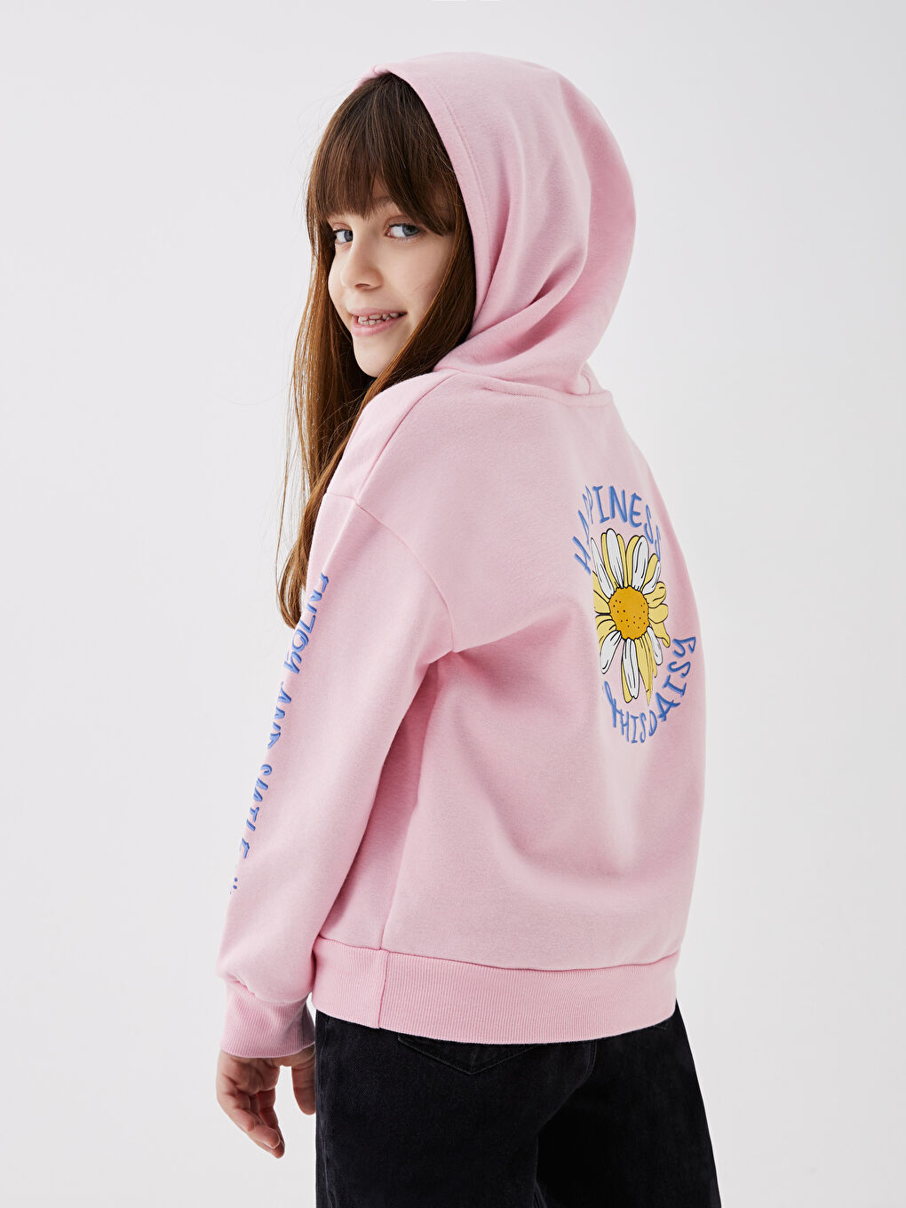 Hooded Printed Long Sleeve Girls' Sweatshirt