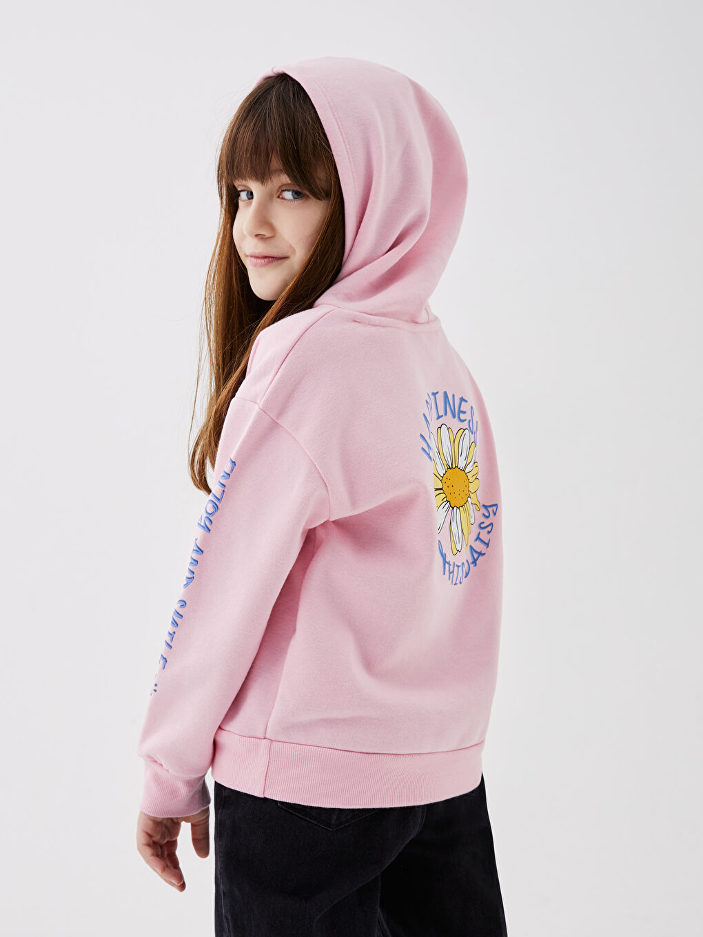 Hooded Printed Long Sleeve Girls' Sweatshirt-1
