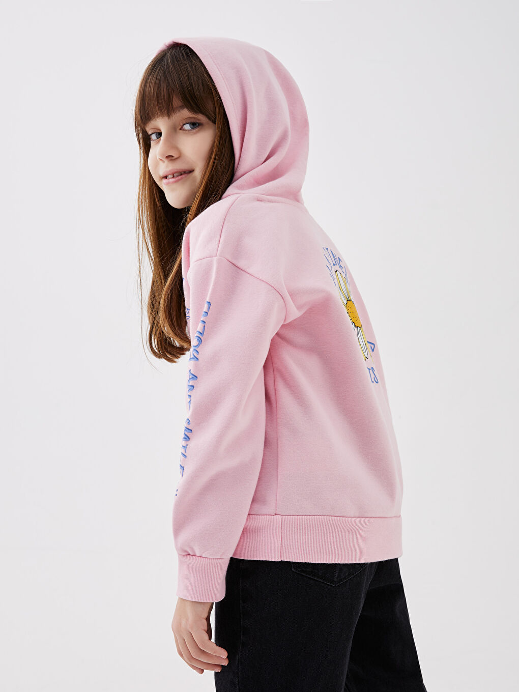 Hooded Printed Long Sleeve Girls' Sweatshirt-2