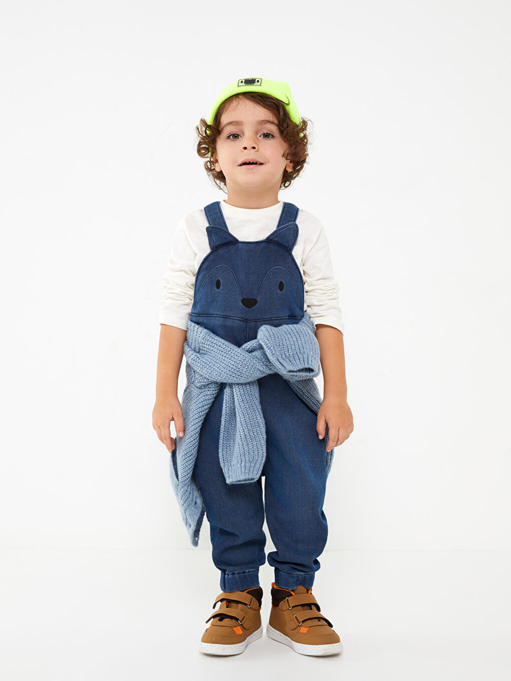Embroidery Detailed Baby Boy Jean Bib and Brace-1