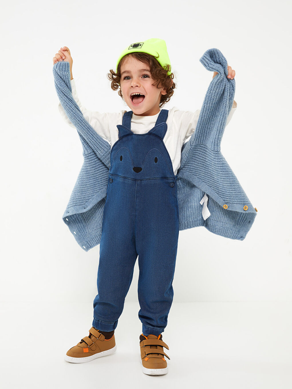 Embroidery Detailed Baby Boy Jean Bib and Brace-2