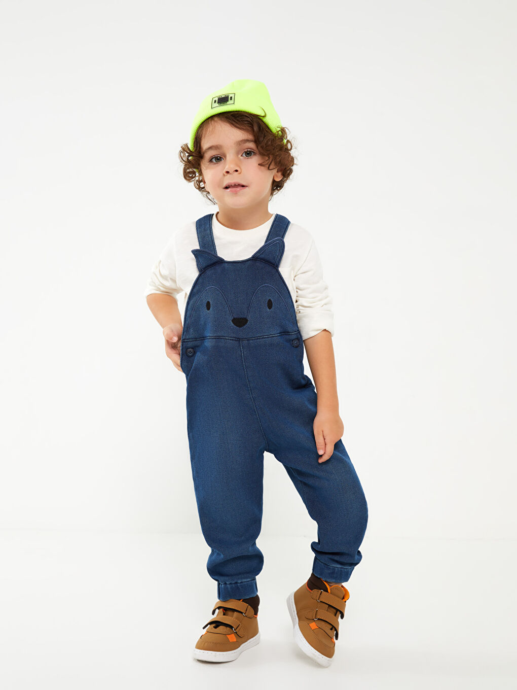 Embroidery Detailed Baby Boy Jean Bib and Brace-3