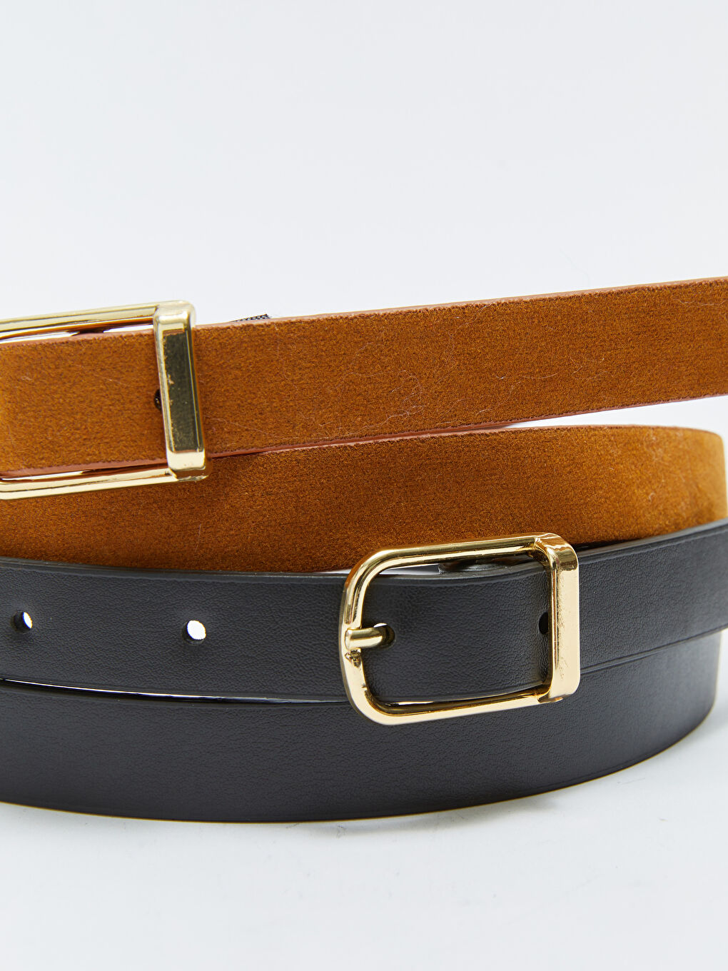 Kahverengi Süet Kadın İnce Kemer 2'li-3